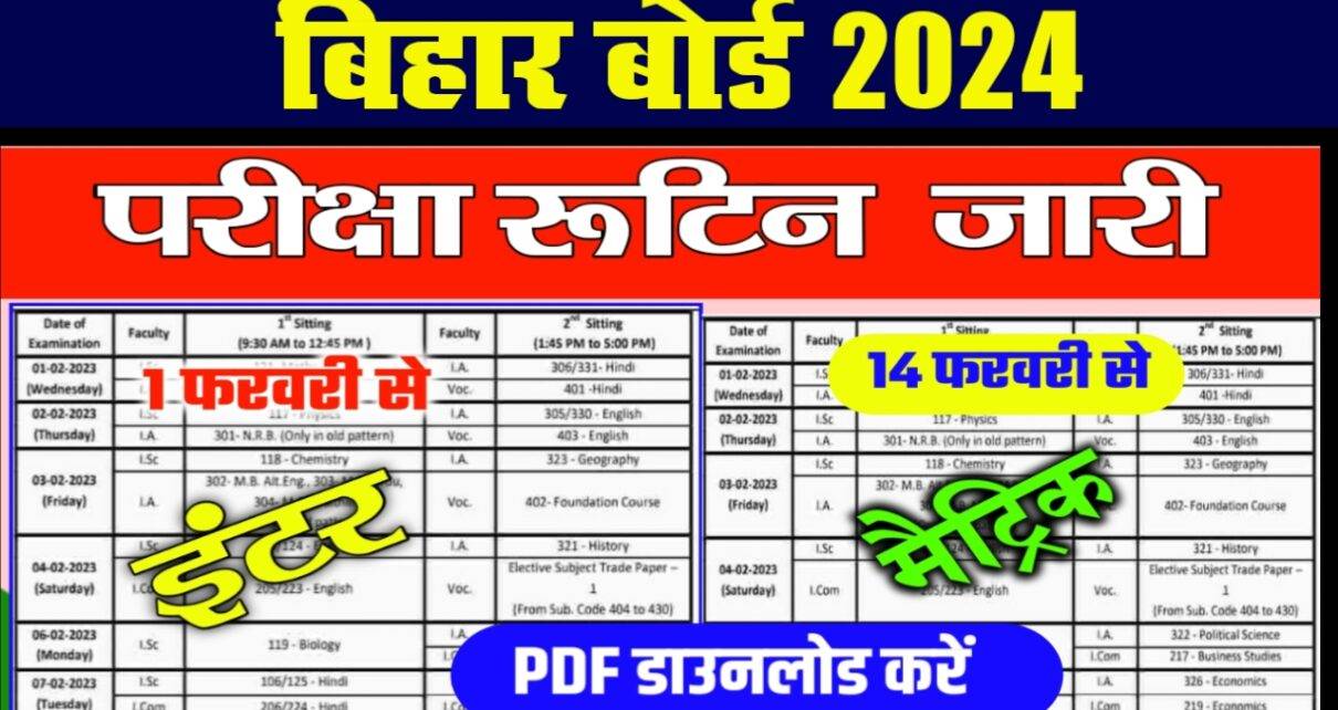 Bihar board matric inter exam date 2023