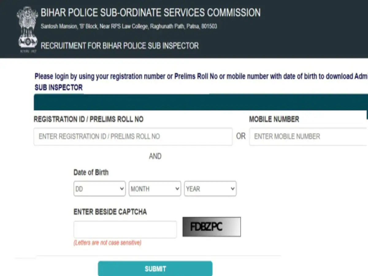 Bihar police Si admit Card 2023